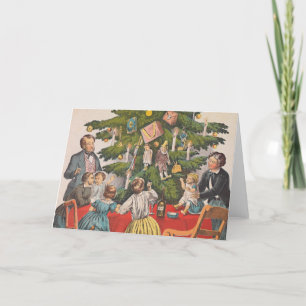 Carte de Noël Vintage   Enfants de l'arbre de Noël
