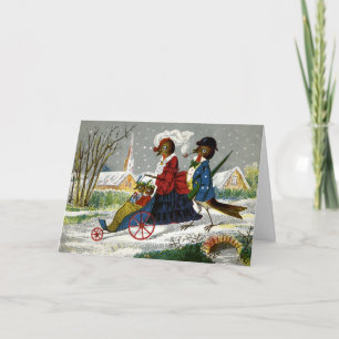 Carte de Noël vintage famille d'oiseaux
