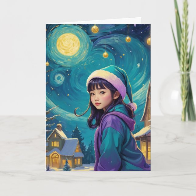 Carte de Noël vintage fille - Personnaliser (Devant)
