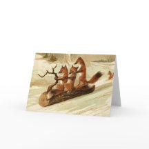 Carte de Noël vintage Foxes couchage