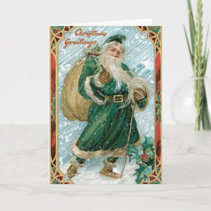 Carte de Noël Vintage Green Père Noël