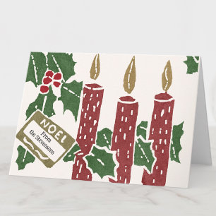 Carte de Noël vintage impression linogravure Bougi