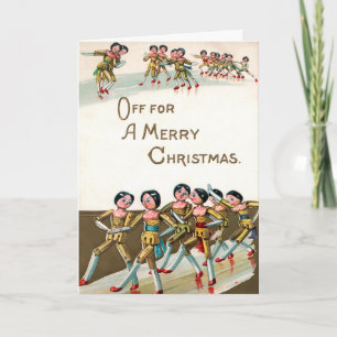 Carte de Noël vintage Marching Dolls en Bois