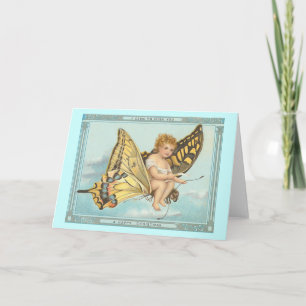 Carte de Noël Vintage "Papillon et Cherub"