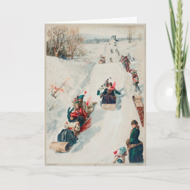 Carte de Noël vintage Sledding Scene (Devant)