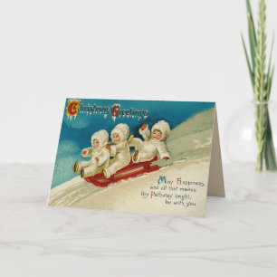 Carte de Noël Vintage Snow Baby Sled