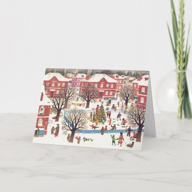 Carte de Noël Vintage | Village de neige mignon (Devant)