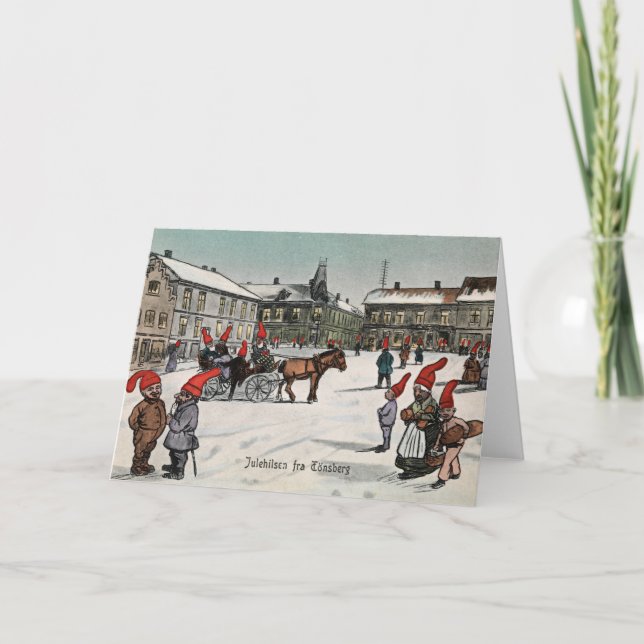 Carte de Noël Vintage | Village Gnomes Norvège (Devant)
