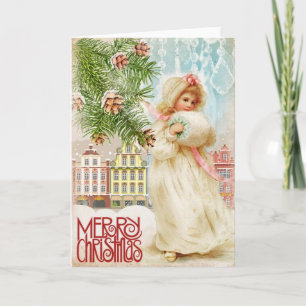 Carte de Noël Vintage Young White fur Village
