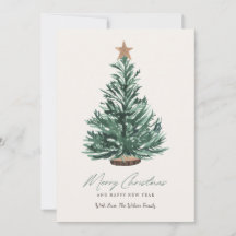 Carte de Noël Watercolor Arbre vert avec étoile