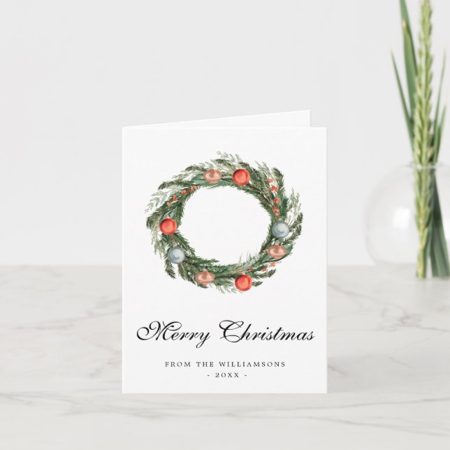 Carte de Noël Watercolor Green Wreath (Devant)