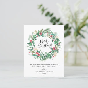 Carte de Noël Watercolor Pine and Berry Wreath
