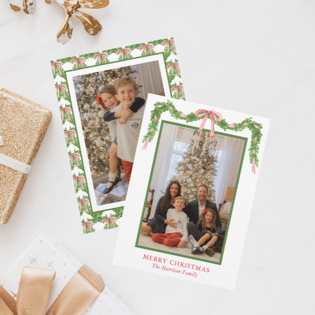 Carte de Noël Watercolor Red Bow Garland (Créateur téléchargé)