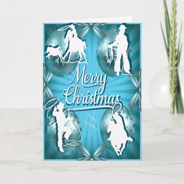 Carte de Noël Western Cowboy Cowgirl Roping (Devant)