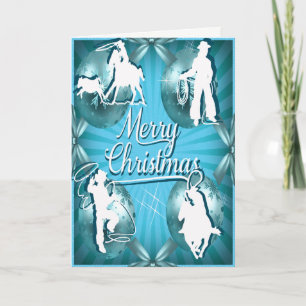 Carte de Noël Western Cowboy Cowgirl Roping