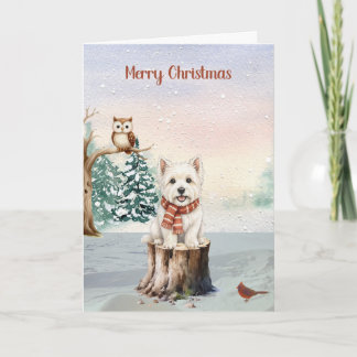 Carte de Noël Westie Hiver avec Hibou