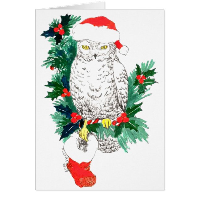 Carte de Noël Whimsical Cute Snowy Owl Stocking (Devant)