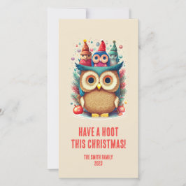 Carte de Noël Whimsical Owl Family