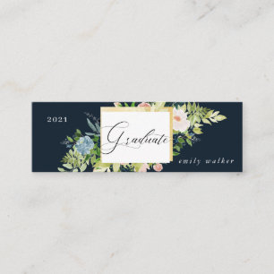 carte de nom de graduation florale bleue et blush