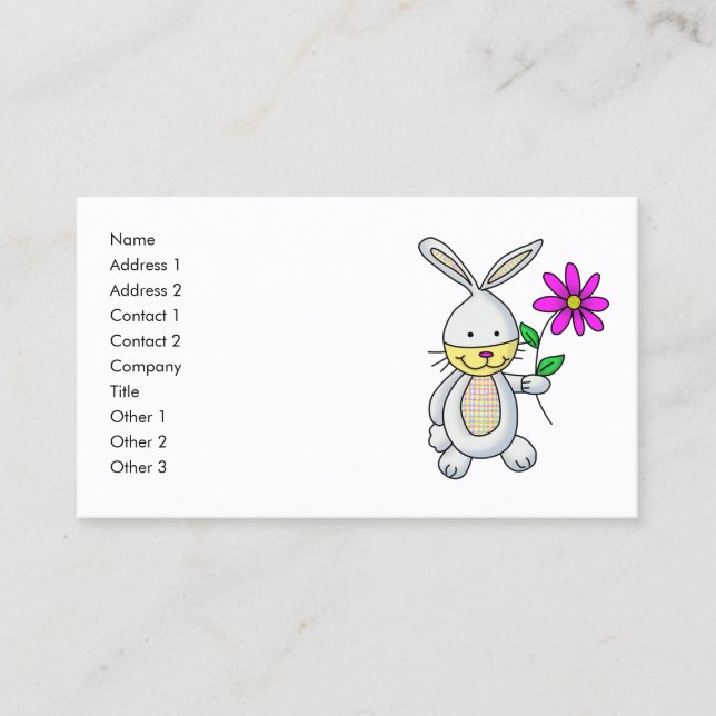 Carte de nom de la fleur de lapin de dessin mignon (Devant)