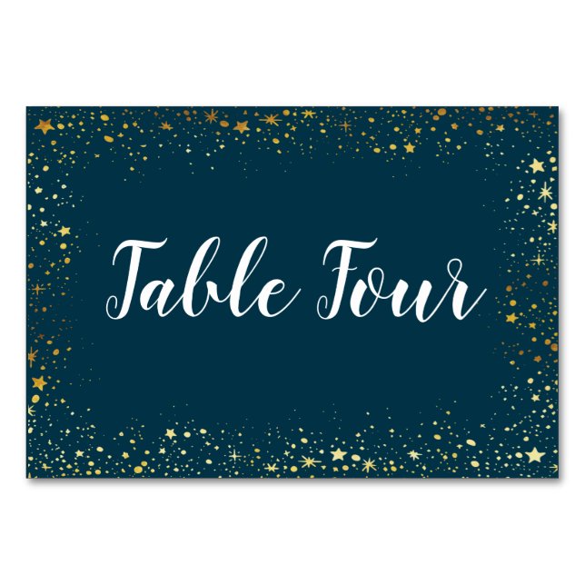 Carte de nom de la table Gold Stars Sparkle Navy (Devant)