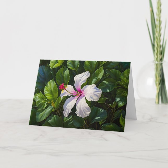 Carte de note à fleurs tropicales Hibiscus blanc e (Devant)
