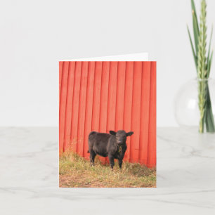 Carte de note à l'étable rouge de vache noire