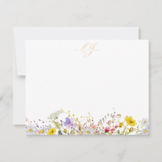 Carte de note à monogramme Fleur sauvage (Devant)