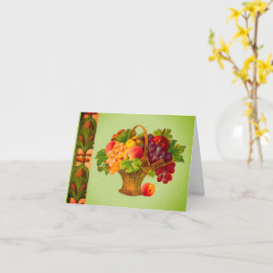 Carte de note blanche à panier de fruits d'art vin
