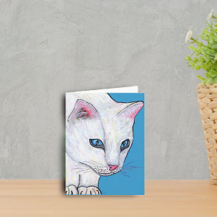 Carte de note blanche de chat d'yeux bleus