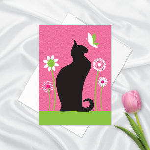 Carte de note blanche pour chat noir mignon