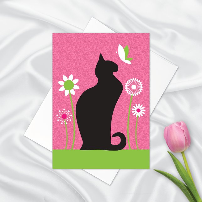 Carte de note blanche pour chat noir mignon (Créateur téléchargé)