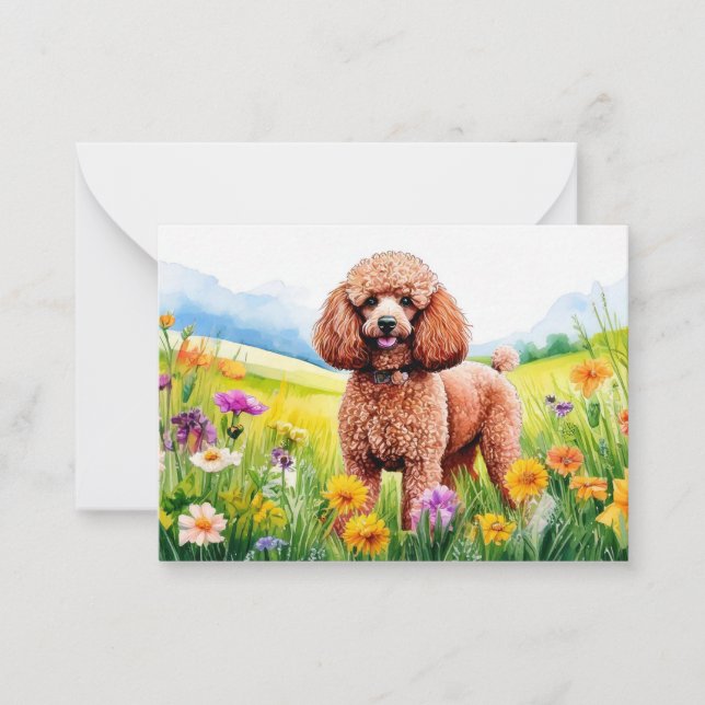 Carte de note Brown Poodle and Flowers (Devant)