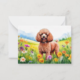 Carte de note Brown Poodle and Flowers