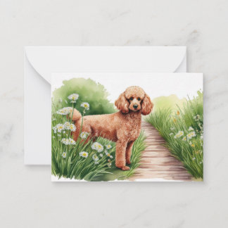 Carte de note Brown Poodle and Flowers