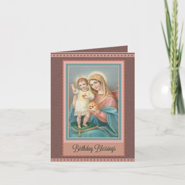 Carte de note catholique d'anniversaire de Vierge (Devant)
