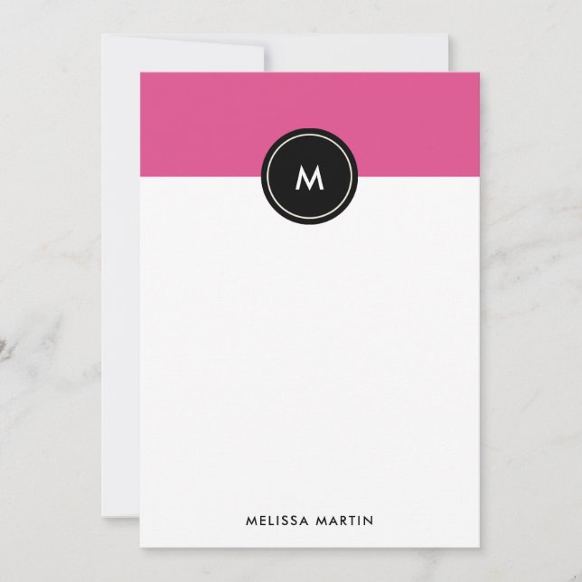 Carte de note Chic Dark Pink et Black Stationery (Devant)