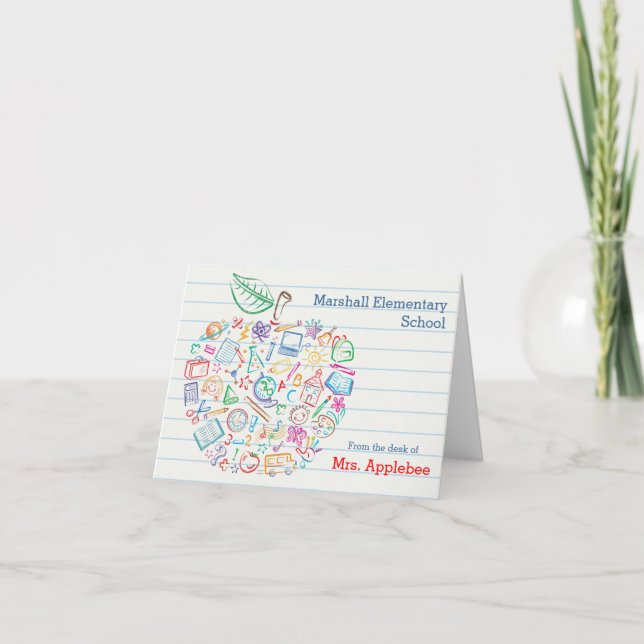 Carte de note colorée d'Apple de professeurs (Devant)