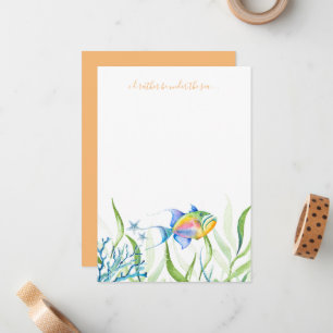 Carte de note colorée en aquarelle de poisson trop