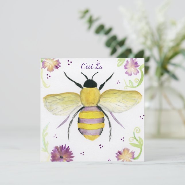 Carte de note d'Abeille de miel d'aquarelle (Debout devant)