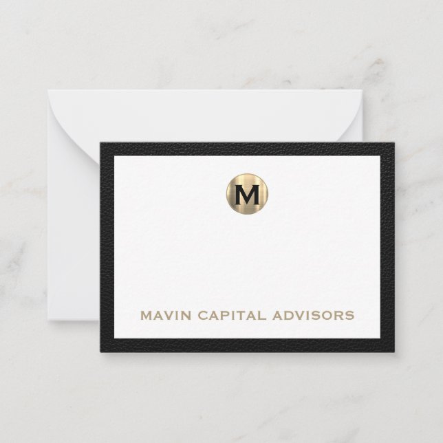 Carte de note d'affaires Luxe Black and Gold Monog (Devant)