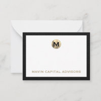 Carte de note d'affaires Luxe Black and Gold Monog