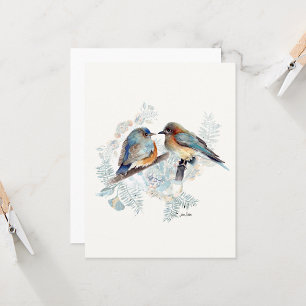 Carte de note d'aquarelle Bluebird Couple