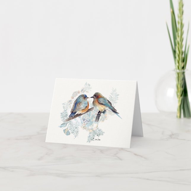 Carte de note d'aquarelle Bluebird Couple (Beautiful Bluebird Couple Watercolor Blank Note Cards from Jenn Steffen Art)