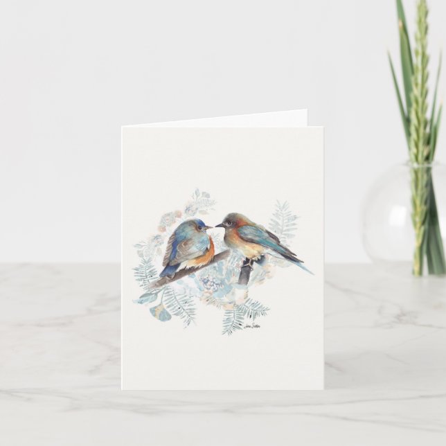Carte de note d'aquarelle Bluebird Couple (Devant)
