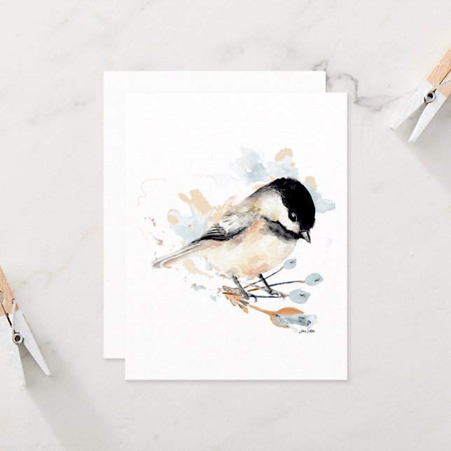 Carte de note d'aquarelle Chickadee Cute (Chickadee cute watercolor blank note card from Jenn Steffen Art)