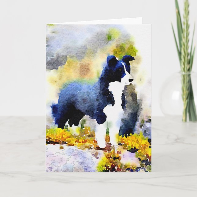 Carte de note d'aquarelle de border collie (Devant)