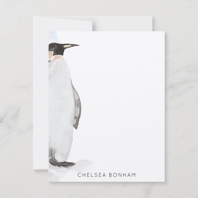 Carte de note d'aquarelle de pingouin arctique (Devant)
