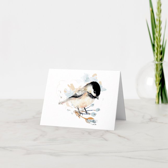 Carte de note d'aquarelle de poulet (Chickadee watercolor note card by Jenn Steffen Art)