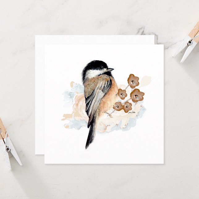 Carte de note d'aquarelle de poulet (Beautiful chickadee watercolor blank note card by Jenn Steffen Art)